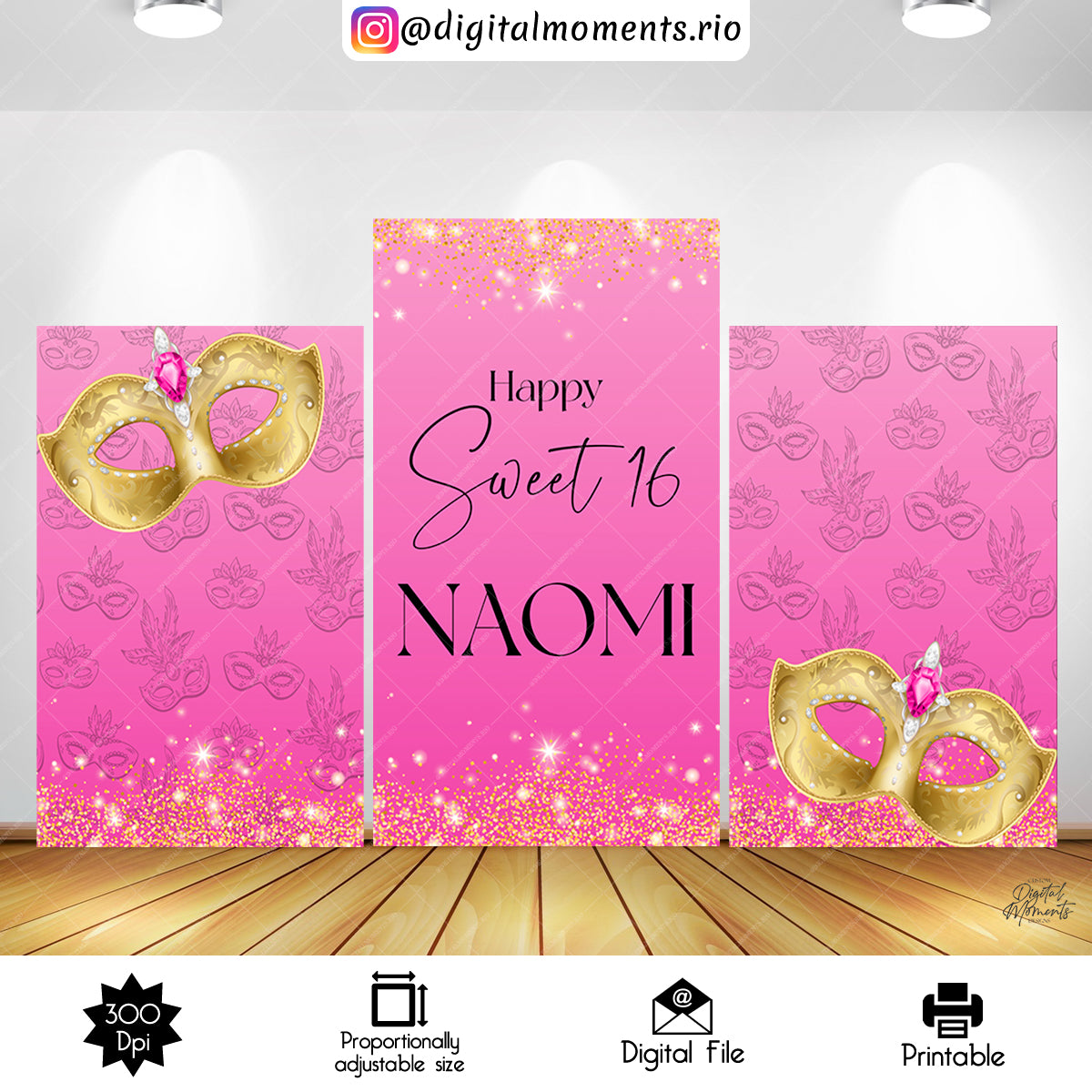 Mask Naomi Panels 4x7, events, sweet, custom, panel, birthday, masquerade, wall, design