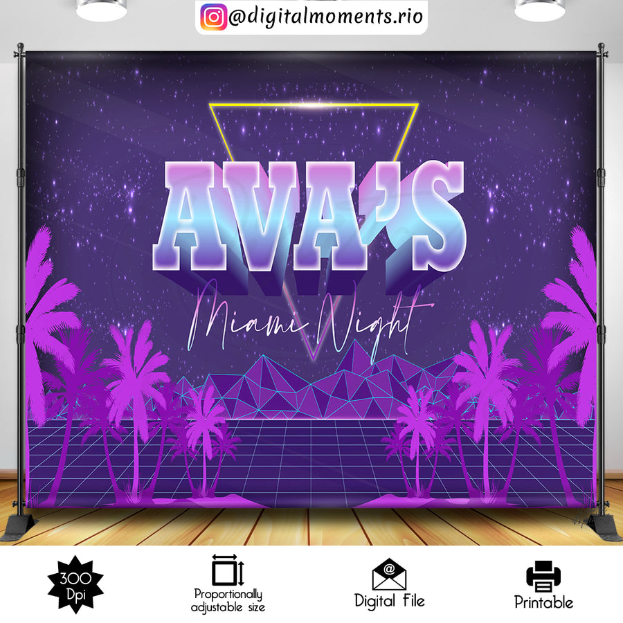 Miami Nights 10x8 Custom Backdrop, Digital file only | Custom Digital Download for Kids Party or Event