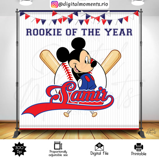 Mickey Mouse Baseball Birthday 8x8 Custom Backdrop Design, Digital file only