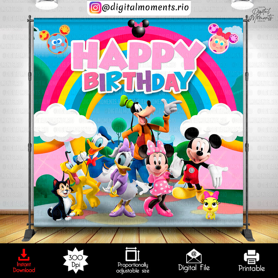 Minnie Mouse Clubhouse 8x8 Birthday Digital Backdrop Desi...