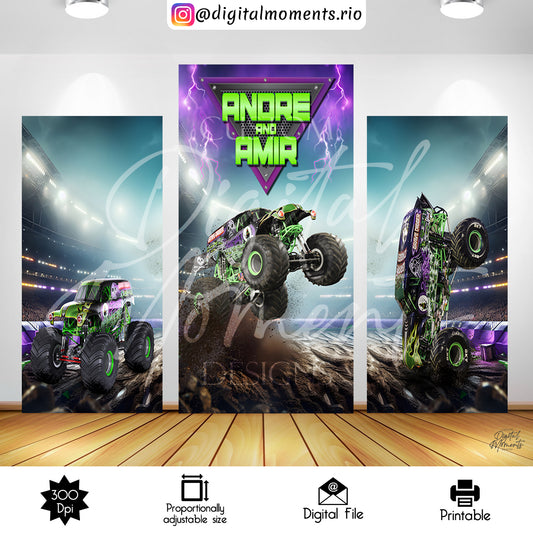 Monster Jam 4x7 Birthday Panels Wall Custom Design, Digital file only