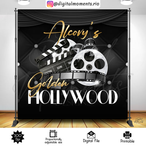 Movie Night 8x8, hollywood, events, custom, birthday, 8x8, design, backdrop, golden