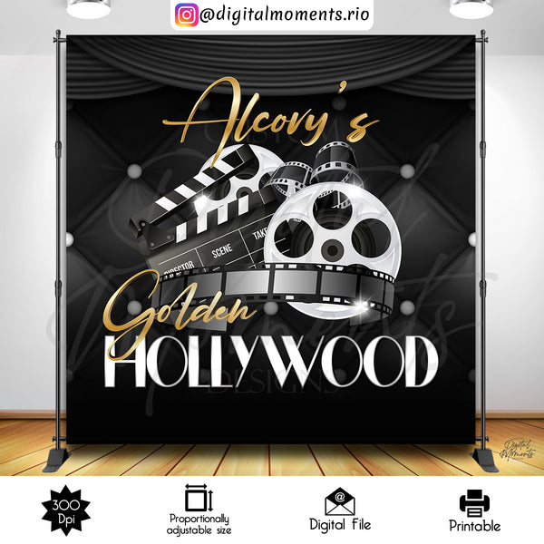 Golden Hollywood Birthday 8x8 Custom Backdrop Design, Digital file only | Custom Digital Download for Kids Party or Event