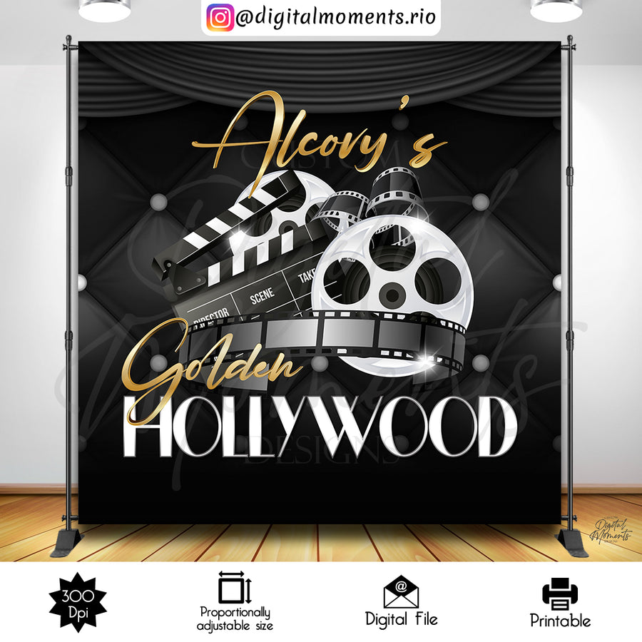 Golden Hollywood Birthday 8x8 Custom Backdrop Design, Digital file only | Custom Digital Download for Kids Party or Event