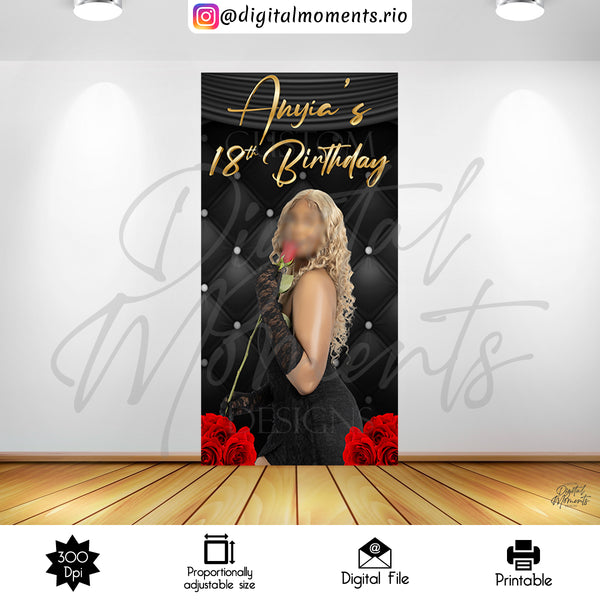 Red Roses 4x7 Panel Custom Design with picture, Digital file only | Custom Digital Download for Kids Party or Event