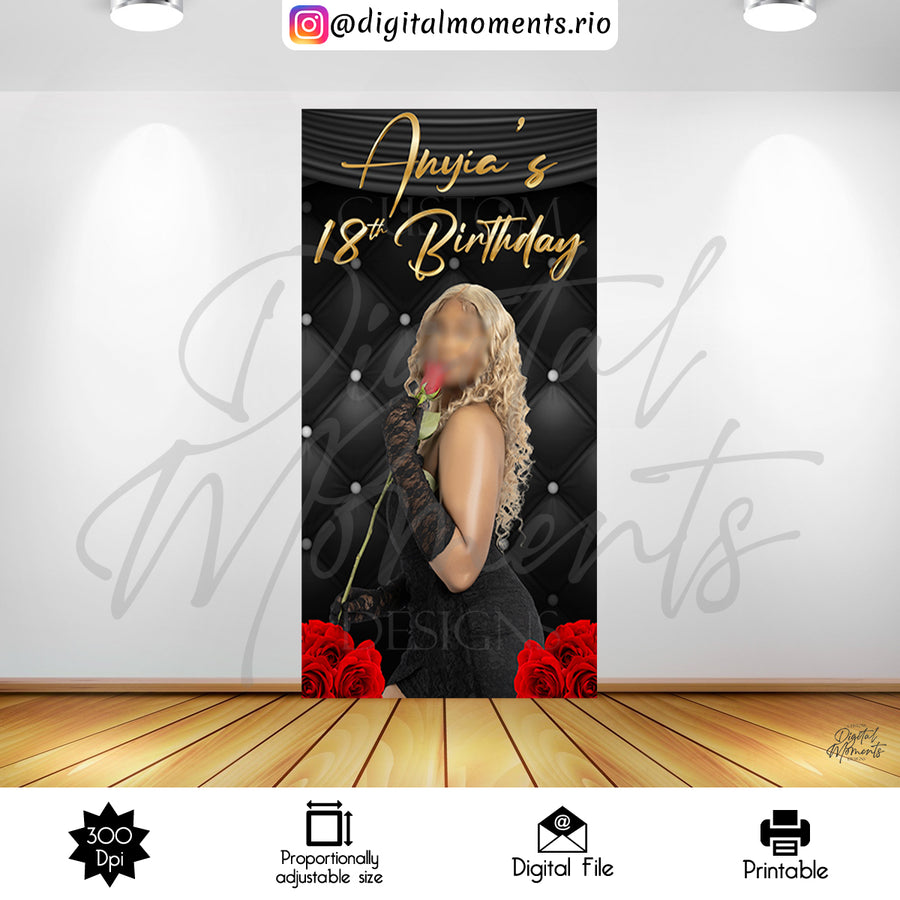Red Roses 4x7 Panel Custom Design with picture, Digital file only | Custom Digital Download for Kids Party or Event