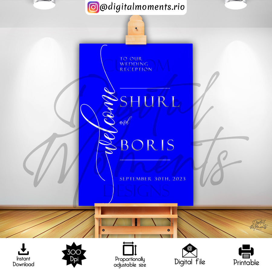 Blue and Silver 24x36 Welcome Sign Custom Design, Digital file only | Custom Digital Download for Kids Party or Event