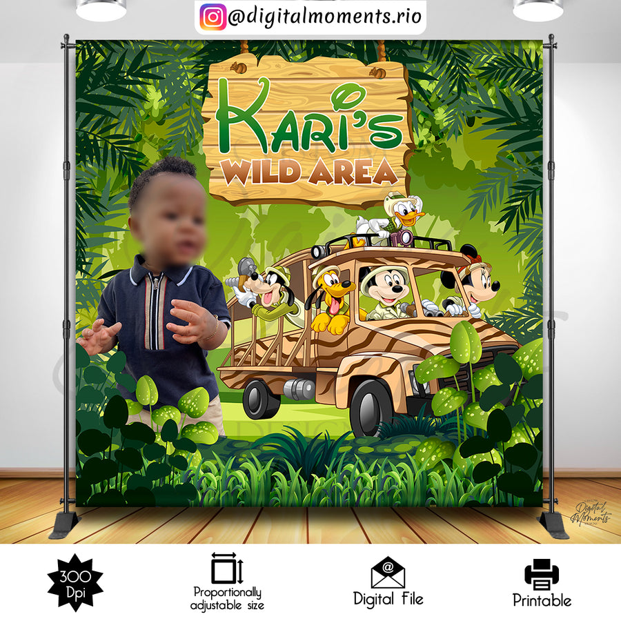 Mickey Safari 8x8 Custom Backdrop with 1 picture, Digital file only | Custom Digital Download for Kids Party or Event