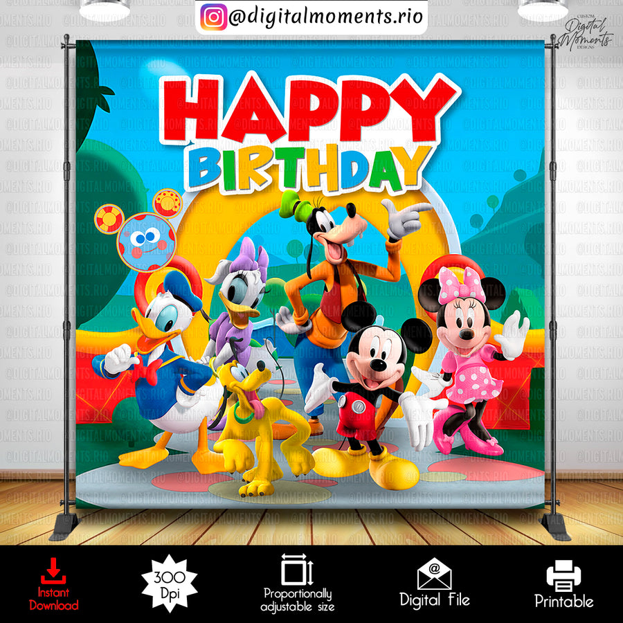Mikey Mouse Clubhouse 8x8 Birthday Digital Backdrop Desig...