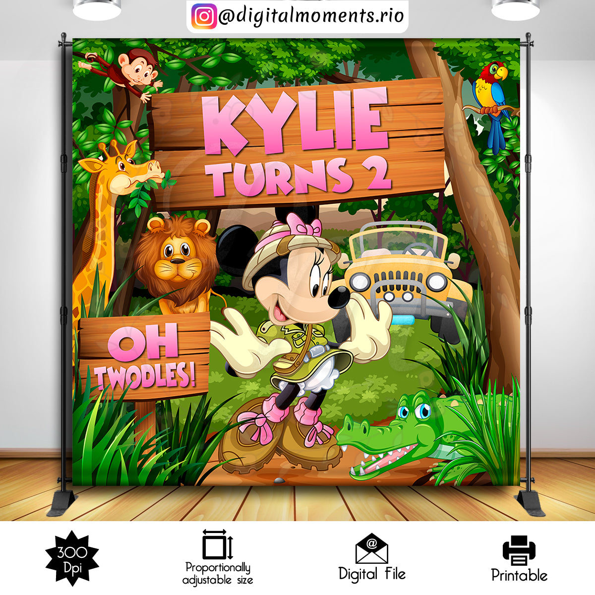 Minnie Mouse Safari 8x8 Custom Backdrop, Custom Digital File | Digital Download for Events for Events