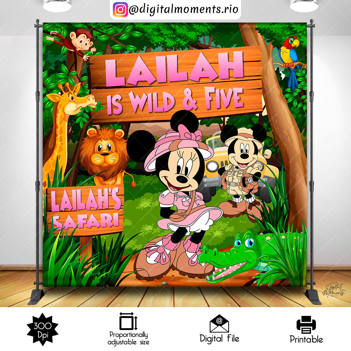 Minnie Mouse Safari 8x8 Custom Backdrop, Custom Digital File | Digital Download for Events for Events