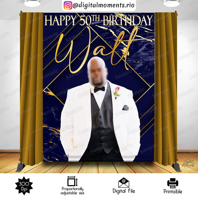 Navy Blue - Backdrop - Birthday