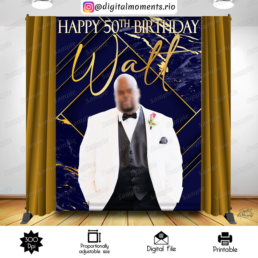 Navy Blue Birthday 6x8 Custom Backdrop with picture, Digital file only | Custom Digital Download for Kids Party or Event