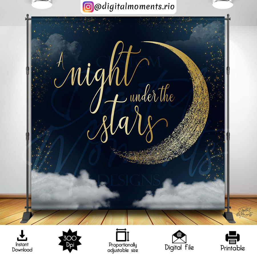 Night under the stars 8x8 Digital Backdrop Design, Instant Download | Custom Digital Download for Kids Party or Event