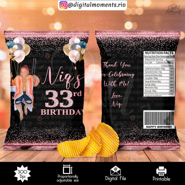 Rose Gold Custom Chip Bag Design - Digital File | Digital Download for Events for Events. arts, bag, celebration, chip, custom, design, digi…