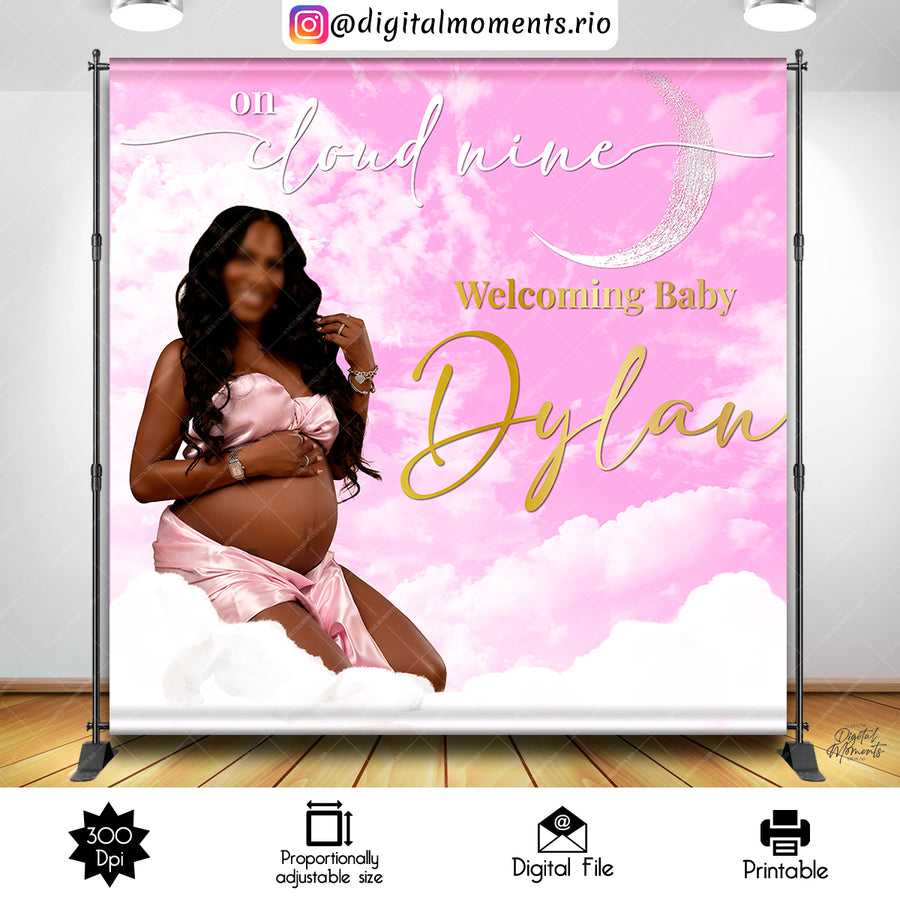 On Cloud Nine 8x8 Baby Shower Custom Backdrop with picture, Digital file only | Custom Digital Download for Kids Party or Event