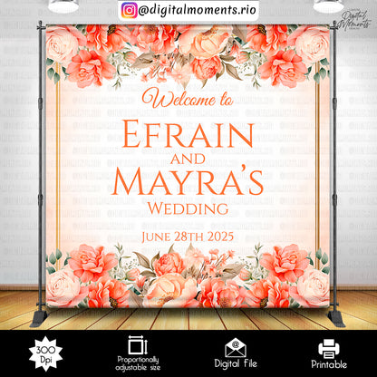Orange Floral 8x8, wedding, events, custom, floral, 8x8, backdrop