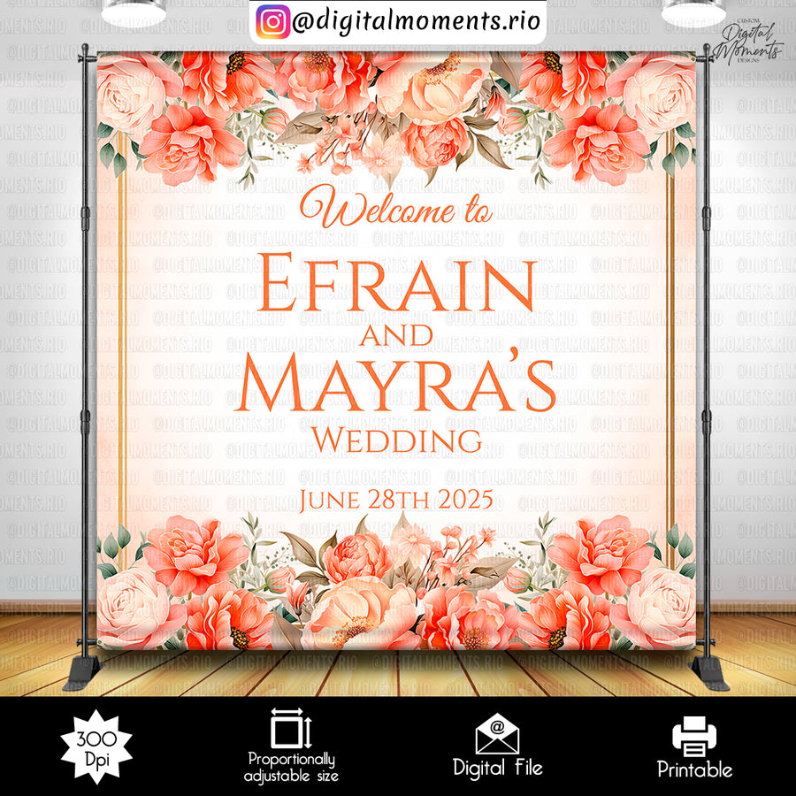 Floral Wedding 8x8 Custom Backdrop, Digital file only | Custom Digital Download for Retirement Event