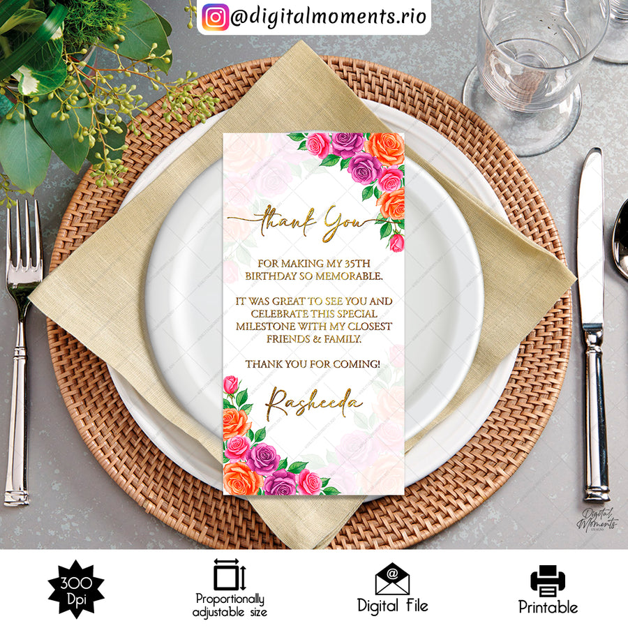 Floral 4x8 Card Custom Design with picture, Digital file only | Custom Digital Download for Kids Party or Event