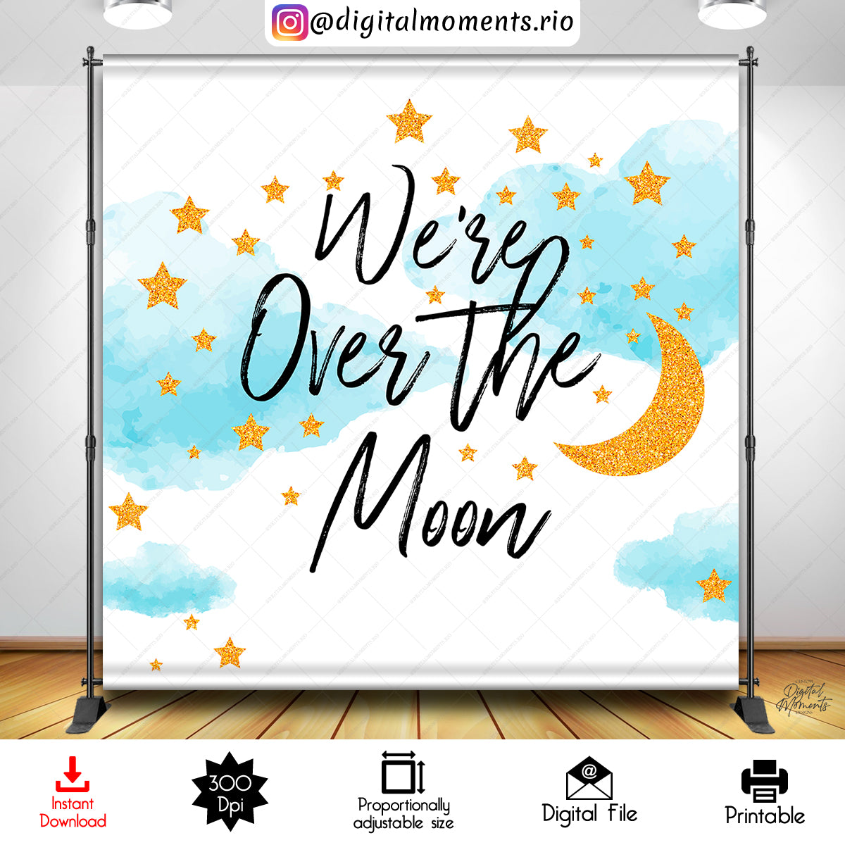 We're Over The Moon 8x8 Digital Backdrop Design, Instant Download