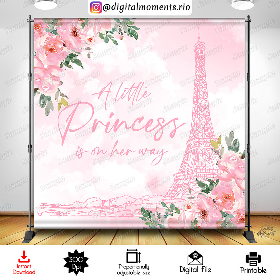 A Little Princess in Paris 8x8 Digital Backdrop Design, Instant Download | Custom Digital Download for Kids Party or Event