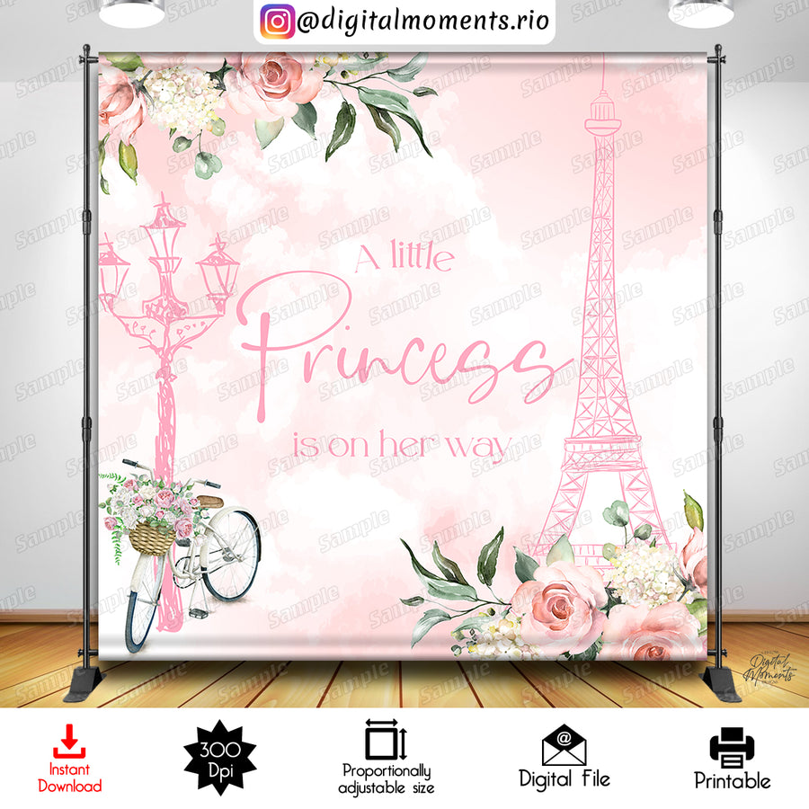 A Little Princess in Paris 8x8 Digital Backdrop Design, Instant Download | Custom Digital Download for Kids Party or Event