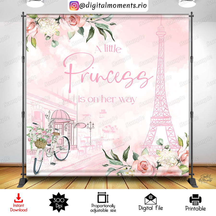 A Little Princess in Paris 8x8 Digital Backdrop Design, Instant Download | Custom Digital Download for Kids Party or Event