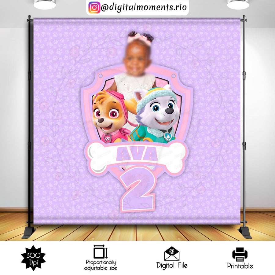 Paw Patrol 8x8 Custom Backdrop with picture, Digital file only | Custom Digital Download for Kids Party or Event