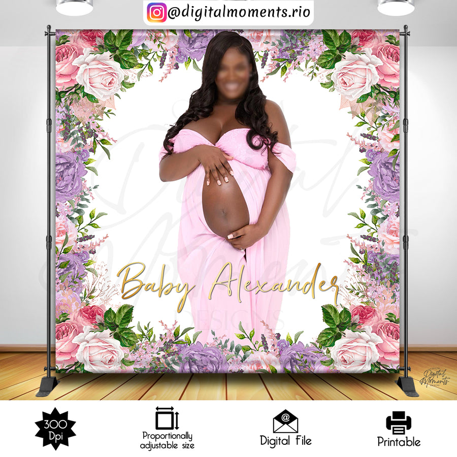 Pink and Lavender flowers 8x8 Custom Backdrop with 1 picture, Digital file only | Custom Digital Download for Kids Party or Event