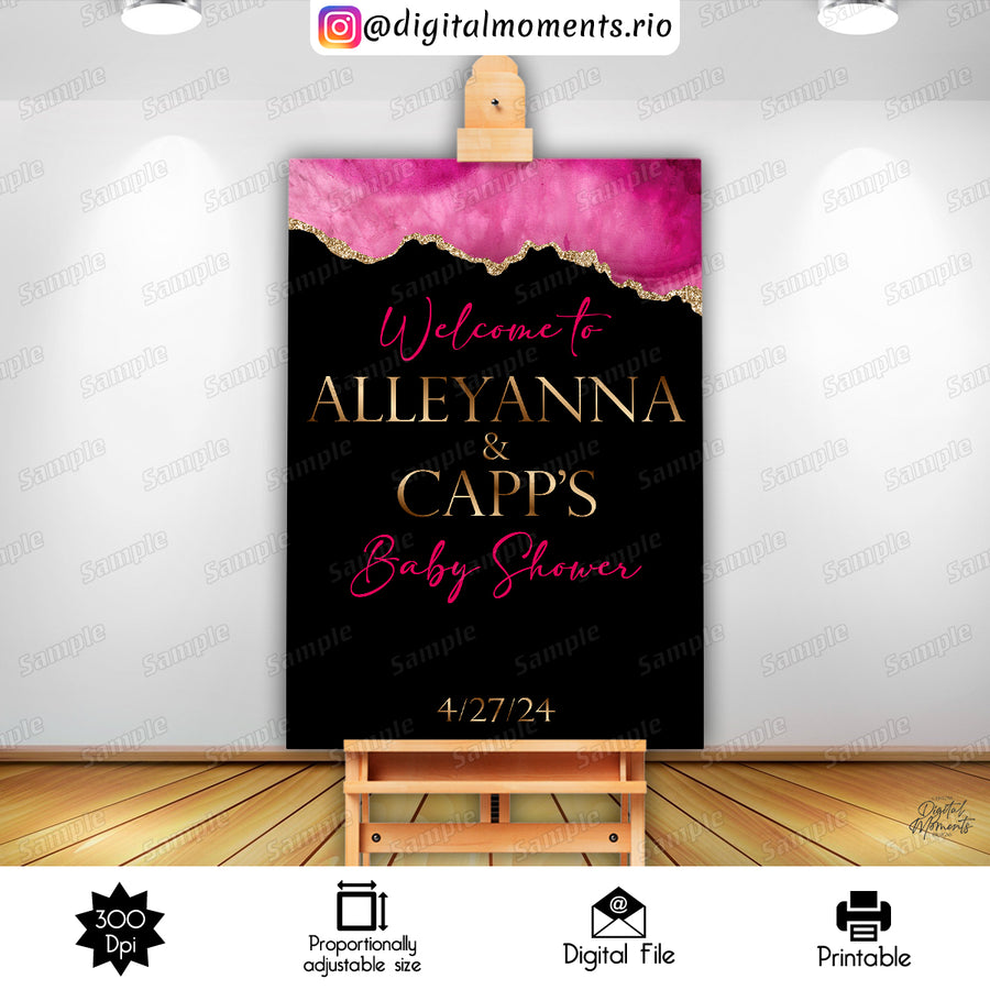 Pink Marble 24x36 Welcome Sign Custom Design, Digital file only | Custom Digital Download for Kids Party or Event