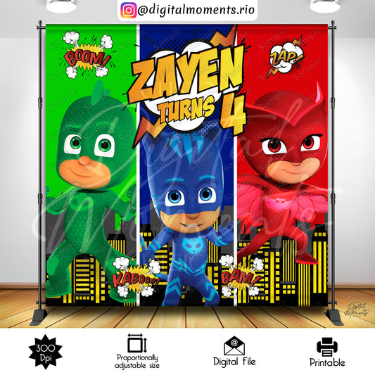 PJ Masks 8x8 Diseño de fondo personalizado, solo archivo digital