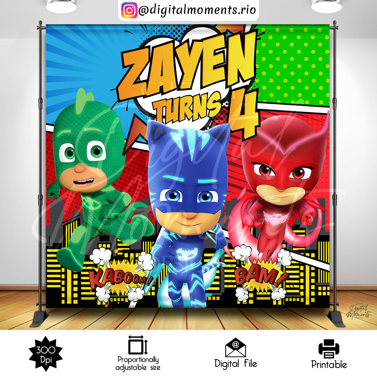 PJ Masks 8x8 Diseño de fondo personalizado, solo archivo digital