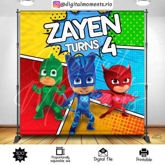 PJ Masks 8x8 Diseño de fondo personalizado, solo archivo digital