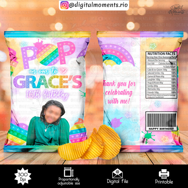 Pop-it Custom Chip Bag Design - Digital File | Digital Download for Events for Events. arts, bag, celebration, chip, custom, design, digital…