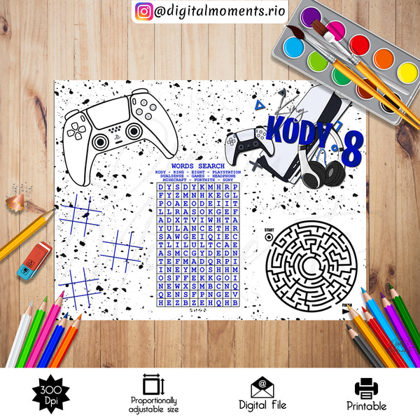 Games Activity Sheet Custom Design, DIGITAL FILE ONLY | Custom Digital Download for Kids Party or Event