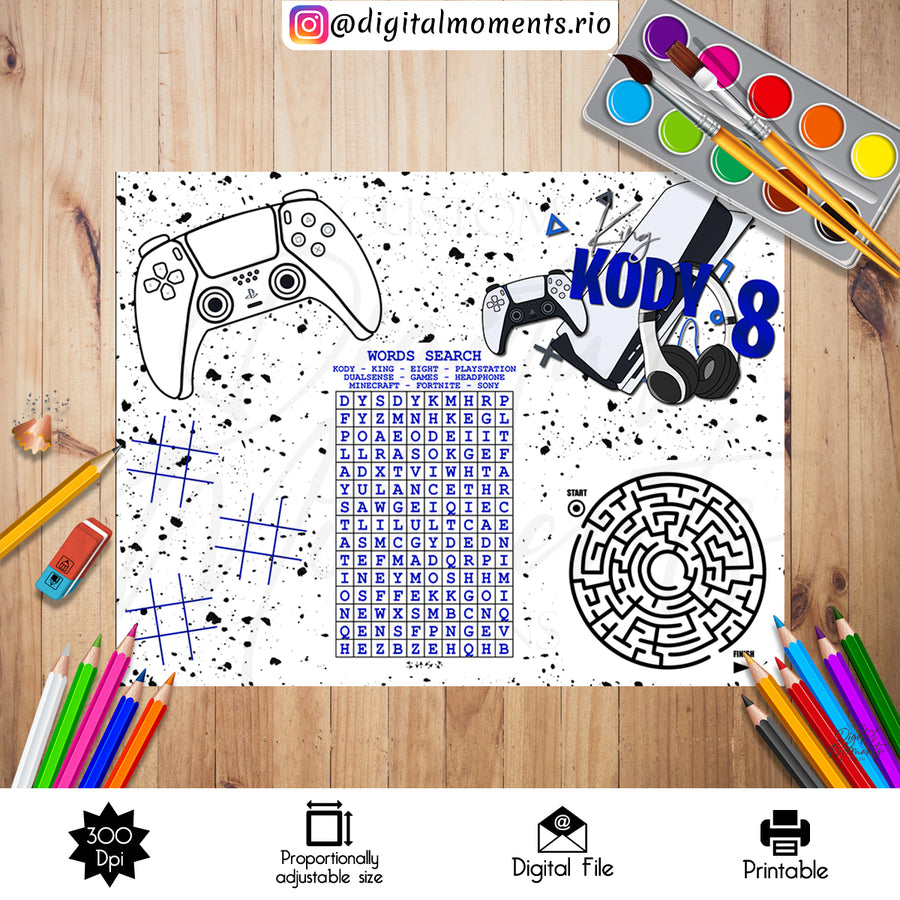 Games Activity Sheet Custom Design, DIGITAL FILE ONLY | Custom Digital Download for Kids Party or Event