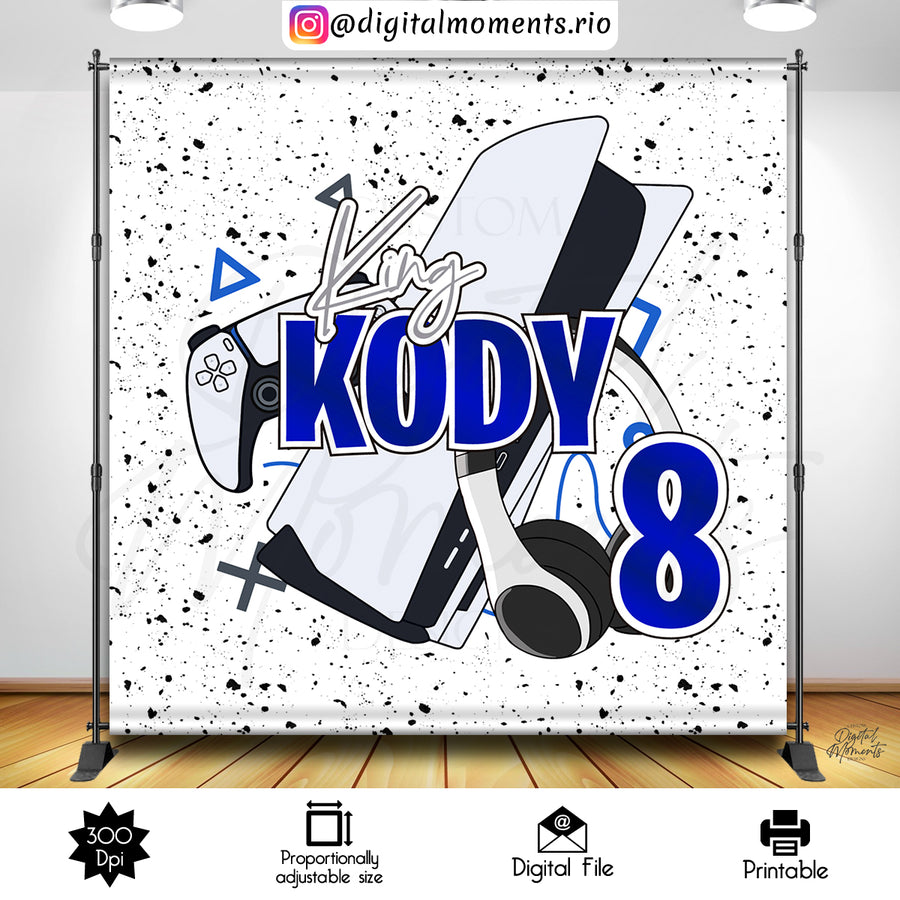 PS5 Birthday 8x8 Custom Backdrop Design, Digital file only | Custom Digital Download for Kids Party or Event