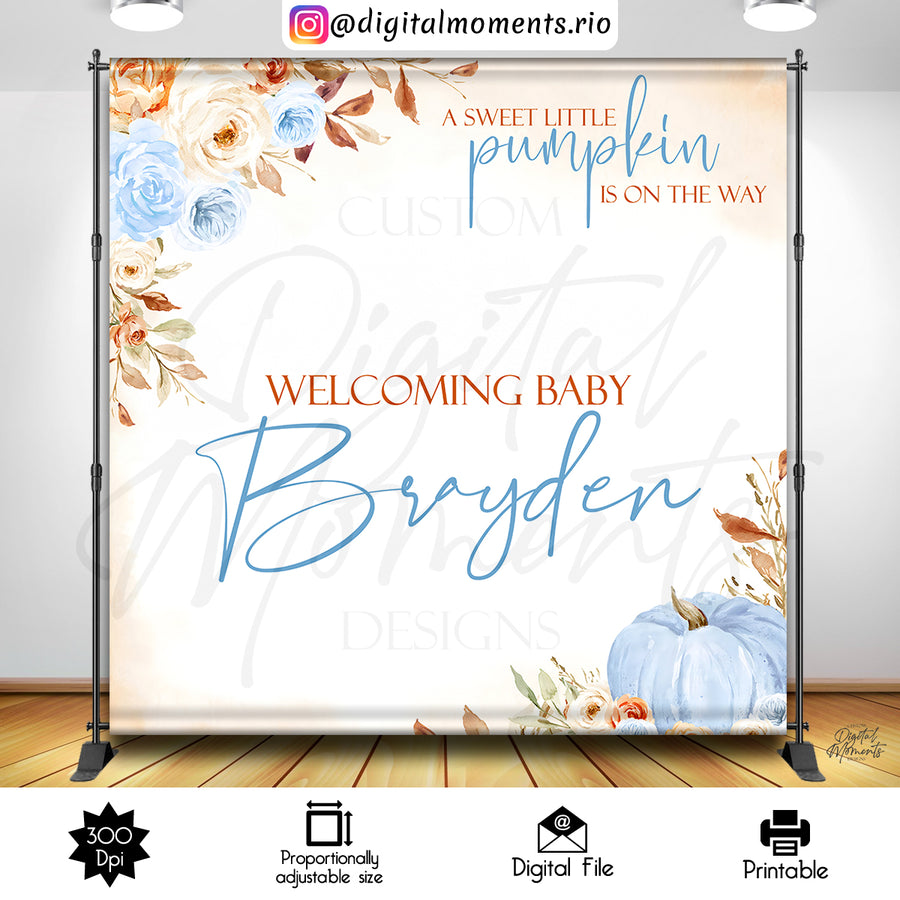 A Sweet Little Pumpkin is on the Way 8x8 Custom Backdrop Design, Digital file only | Custom Digital Download for Kids Party or Event