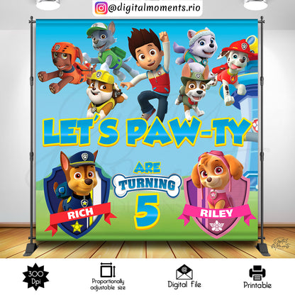 Paw Patrol Cumpleaños 8x8 Diseño de fondo personalizado, solo archivo digital