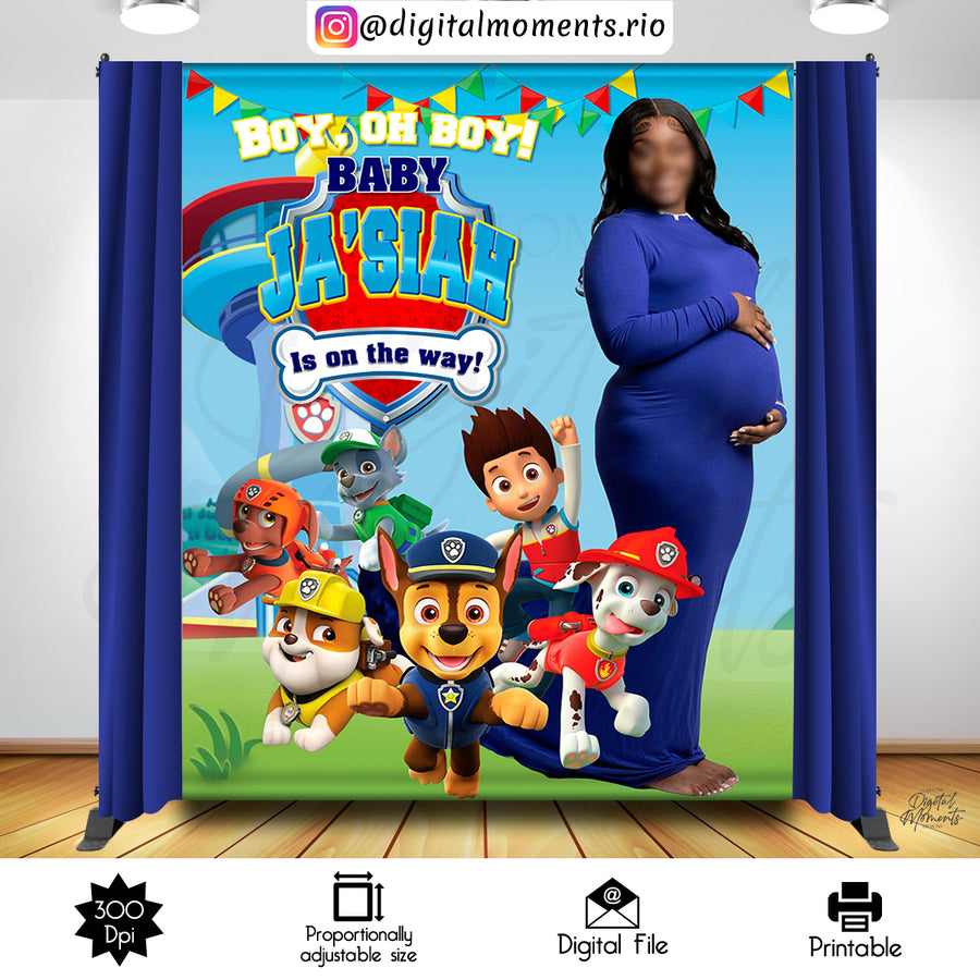 Paw Patrol 7x8 Custom Backdrop with picture, Digital file only | Custom Digital Download for Kids Party or Event