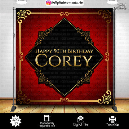 Black, Red and Gold 8x8 50th Birthday Custom Backdrop, Custom Digital File | Digital Download for Events. 50th, 8x8, arts, backdrop, backdro…