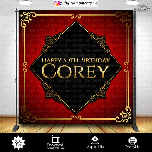 Black, Red and Gold 8x8 50th Birthday Custom Backdrop, Custom Digital File | Digital Download for Events. 50th, 8x8, arts, backdrop, backdro…