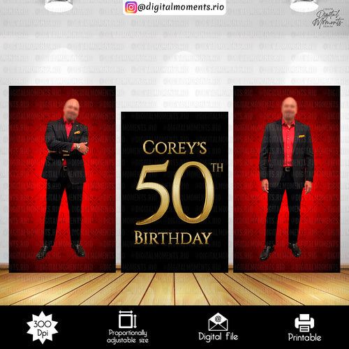Black, red and gold 4x6 and 4x7 Birthday Panels Custom Designs, Custom Digital File | Digital Download for Events. 4x6, 4x7, 50, 50th, black…