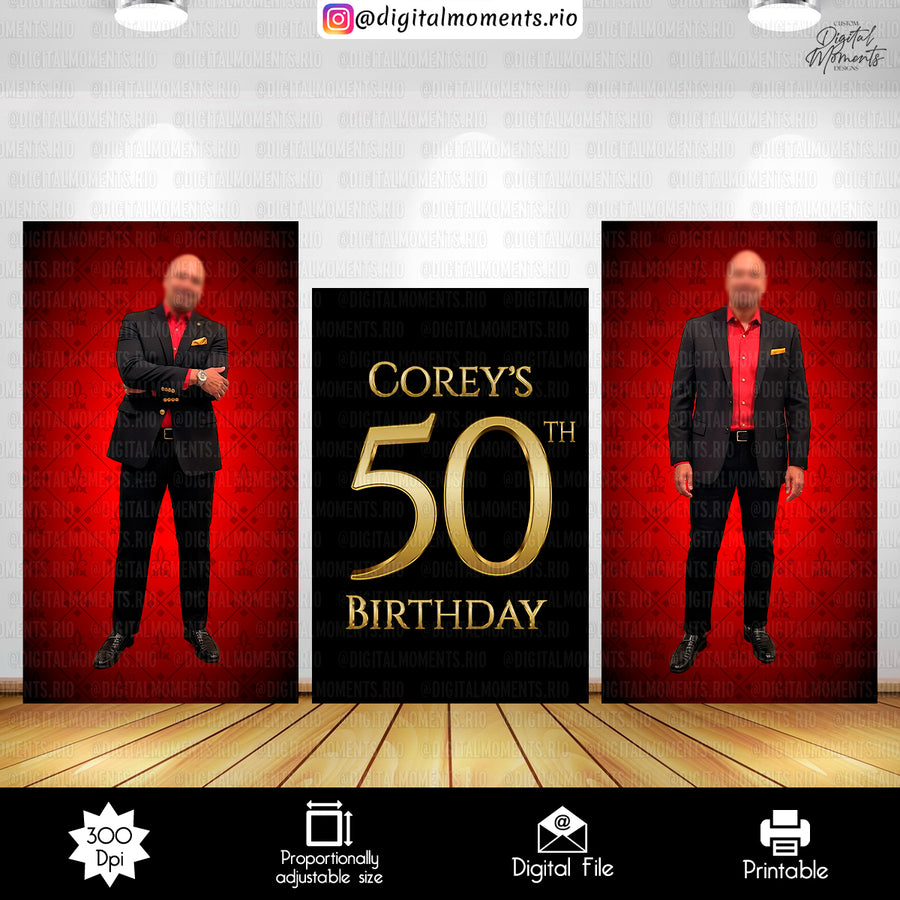 Black, red and gold 4x6 and 4x7 Birthday Panel Custom Designs, Custom Digital Fil...