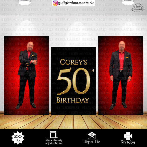 Black Red And Gold And Birthday Panels - 4x6 Panel Wall - Birthday