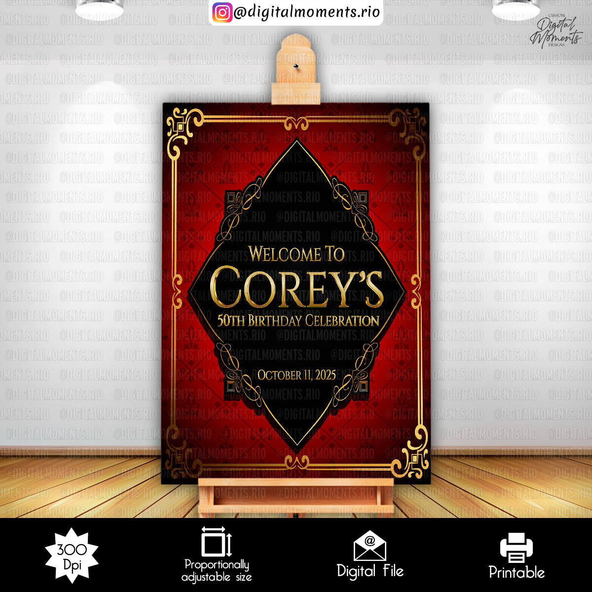 Black, red and gold 24x36 Birthday Welcome Sign Custom Design, Custom Digital File | Digital Download for Events. 24x36, 50, 50th, arts, bir…