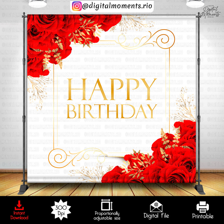 Red Roses 8x8 Birthday Digital Backdrop Design, Instant D...