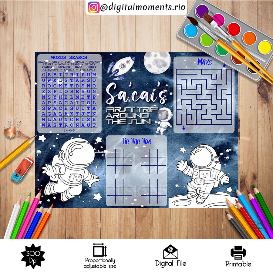 First Trip Around the Sun Activity Sheet Custom Design, DIGITAL FILE ONLY | Custom Digital Download for Kids Party or Event