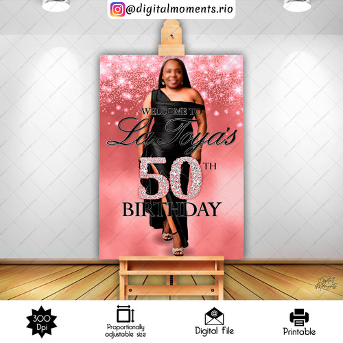 Rose Latoya Sign 24x36, events, welcome, custom, 24x36, rose, sign, gold, design