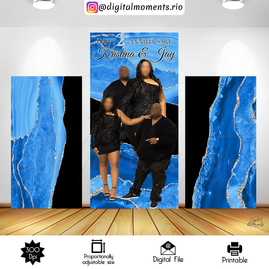 Blue and Silver Marble 4x8 Anniversary Panels Wall Custom Design, Digital file only | Custom Digital Download for Kids Party or Event